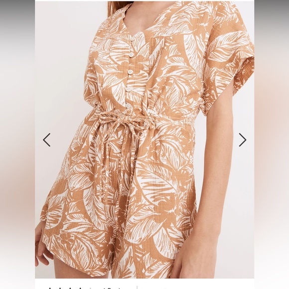 Madewell Lightestspun Drawstring Cover-Up Romper in Palm Leaves XS - Picture 1 of 4